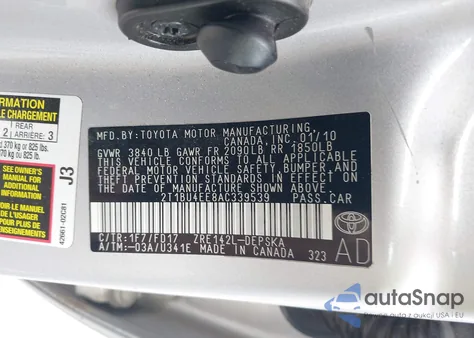 2010 Toyota Corolla S from USA, damaged, VIN 2T1BU4EE8AC339539